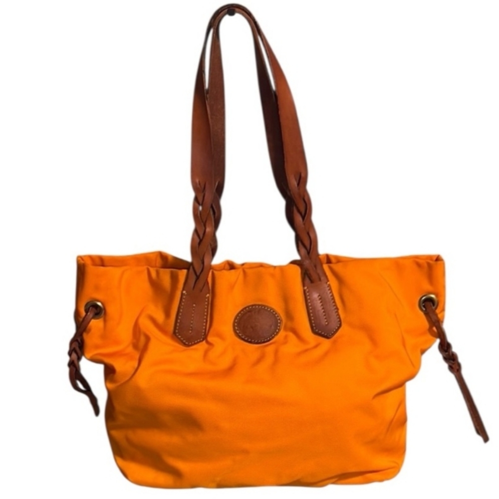 Dooney & Bourke Orange Canvas Tote with Brown Braided Leather Handles